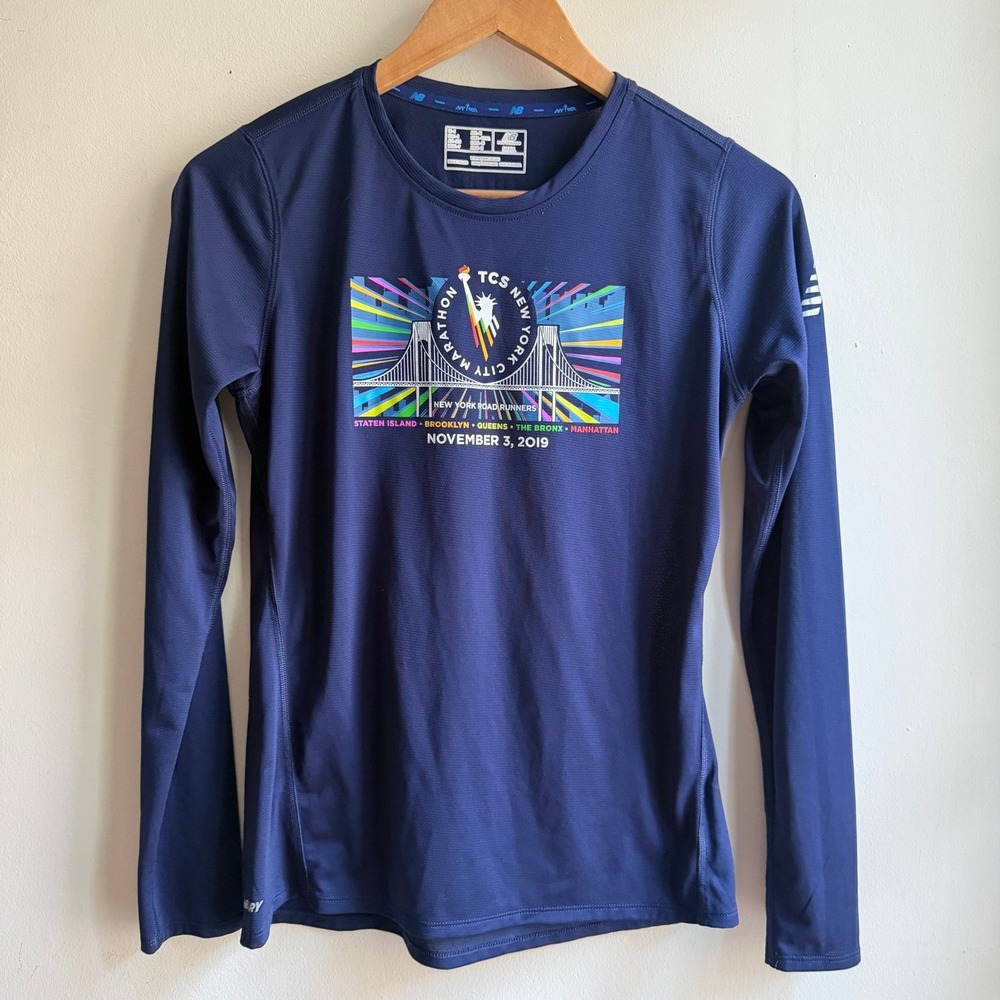 New Balance TCS NYC Marathon 2019 Long Sleeve Shirt Navy Blue Small